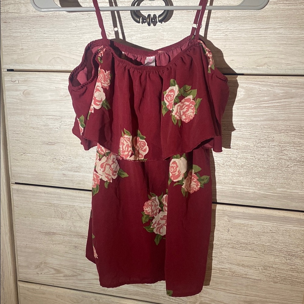 No Boundaries Red and Cream Ruffled Blouse